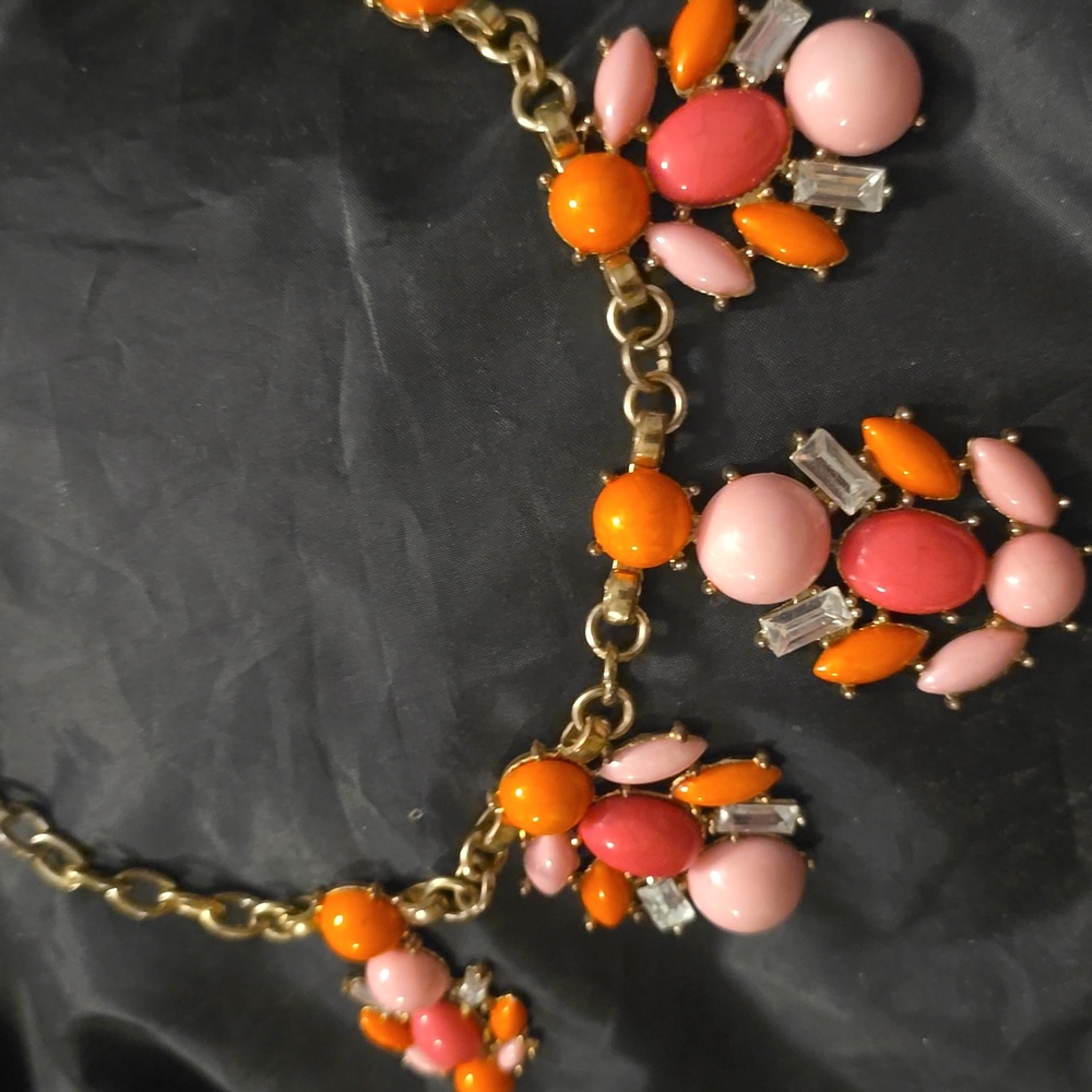 Cara NY Statement Necklace Pink Orange Rhinestone